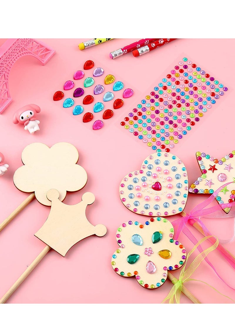 SYOSI Princess Fairy Wand Kit, DIY Wooden Fairy Wands, Gem Stickers, Ribbons, Unfinished Wooden Fairy Wand Kit Crafts Moon Butterfly Magical Wand for Kids Make Your Own Princess Wand 28PCS - Image 3