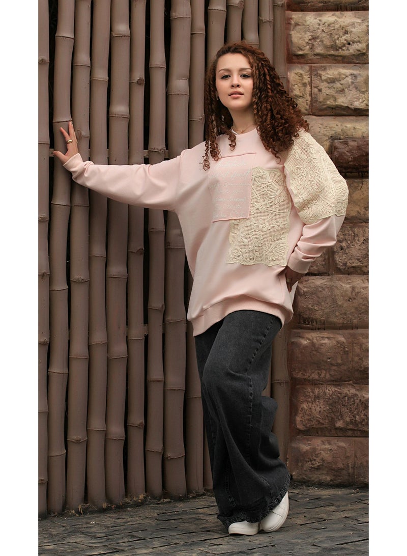 Ship Master Sweatshirt with Lace Details and Front Embroidery  - Image 1