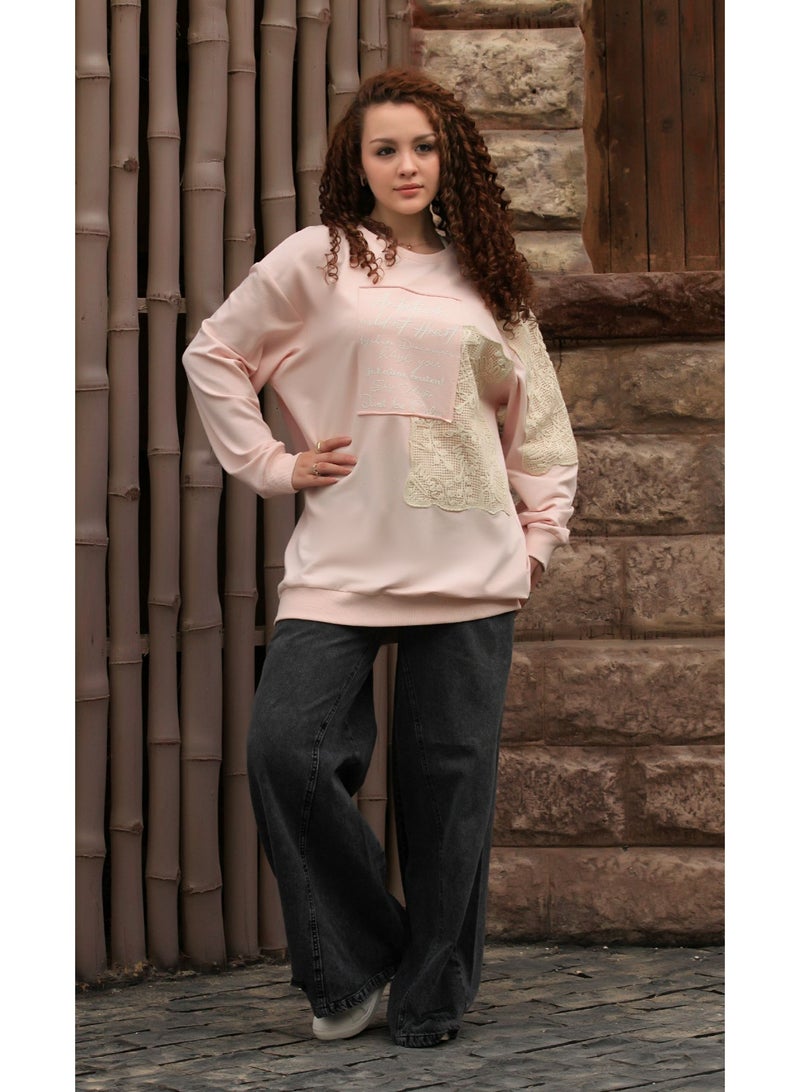 Ship Master Sweatshirt with Lace Details and Front Embroidery  - Image 2