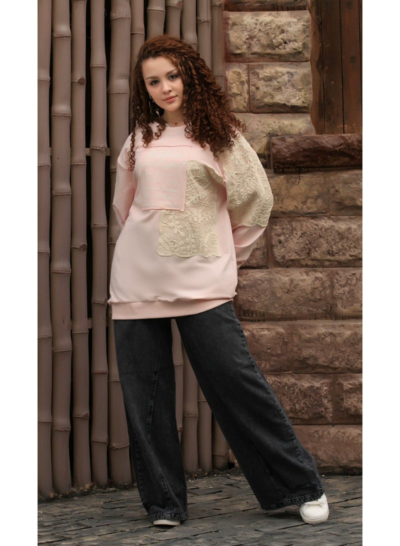 Ship Master Sweatshirt with Lace Details and Front Embroidery  - Image 3