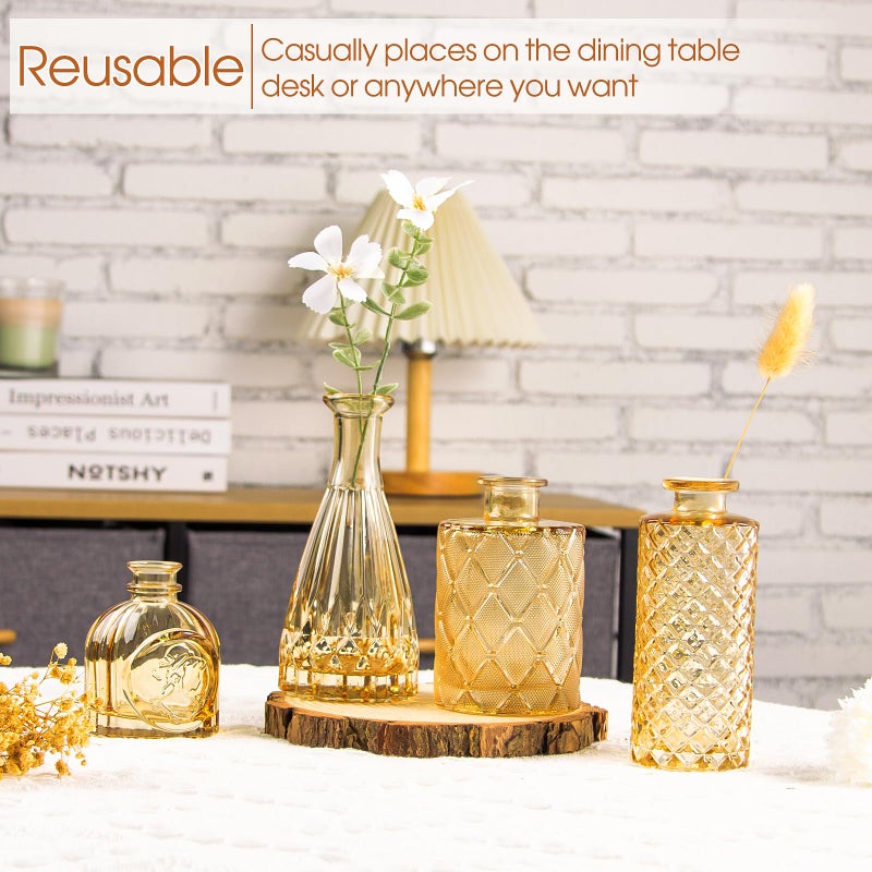 TBWIND Gold Amber Glass Bud Vases Set of 12, Small Vases for Flowers, Champagne Mini Vintage Vases for Centerpieces,Bud Vase in Bulk for Wedding Decor,Single Flowers,Office and Home Table Flower DÃ©cor - Image 4