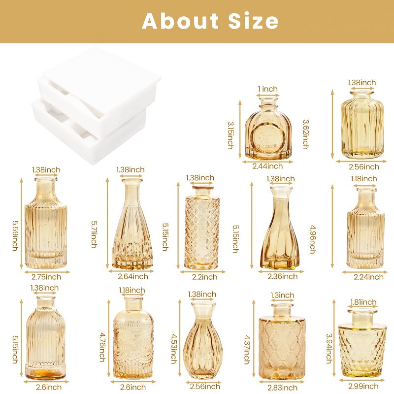 TBWIND Gold Amber Glass Bud Vases Set of 12, Small Vases for Flowers, Champagne Mini Vintage Vases for Centerpieces,Bud Vase in Bulk for Wedding Decor,Single Flowers,Office and Home Table Flower DÃ©cor - Image 3