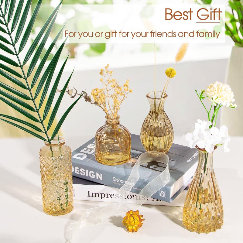 TBWIND Gold Amber Glass Bud Vases Set of 12, Small Vases for Flowers, Champagne Mini Vintage Vases for Centerpieces,Bud Vase in Bulk for Wedding Decor,Single Flowers,Office and Home Table Flower DÃ©cor - Image 5