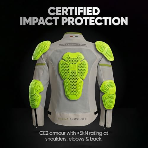 TVS Racing Tech-Core Road Jacket for Men | CE2 armour <5kN at Shoulders Elbows and Back | 600D Chassis | 310gsm Vent Mesh | High-Vis Reflective Tech| YKK zippers | Light-Grey, Size-XL - Image 4