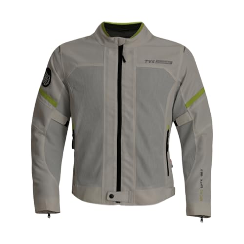 TVS Racing Tech-Core Road Jacket for Men | CE2 armour <5kN at Shoulders Elbows and Back | 600D Chassis | 310gsm Vent Mesh | High-Vis Reflective Tech| YKK zippers | Light-Grey, Size-XL - Image 1