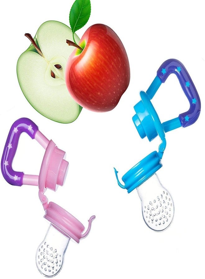 MANUHUT Silicone Baby Fruit Feeder and Pacifier, 6-12 Months, BPA Free, Pack of 2, Blue, Pink - Image 3
