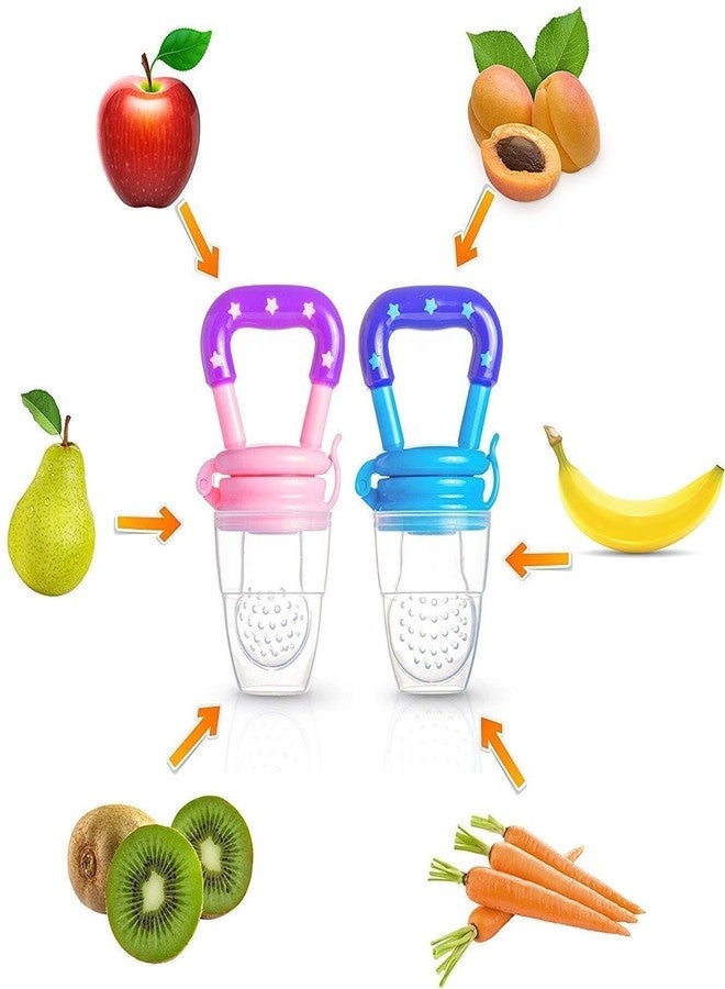 MANUHUT Silicone Baby Fruit Feeder and Pacifier, 6-12 Months, BPA Free, Pack of 2, Blue, Pink - Image 2