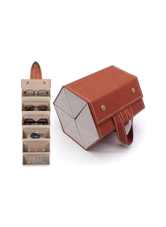 PROMASS 6 Slots Travel Sunglasses Organizer, Foldable Hanging Sunglasses Case Myopia Glasses Case Jewelry Storage Case Eyewear Holder Display for Women Men  - Image 1