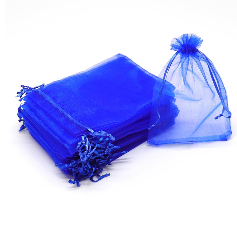 Bezall 100Pcs Royal Blue Organza Bags 3x4 Inch Small Mesh Bags Drawstring Gift Bags Baby Shower Wedding Party Favor Bags Jewelry Candy Pouches
