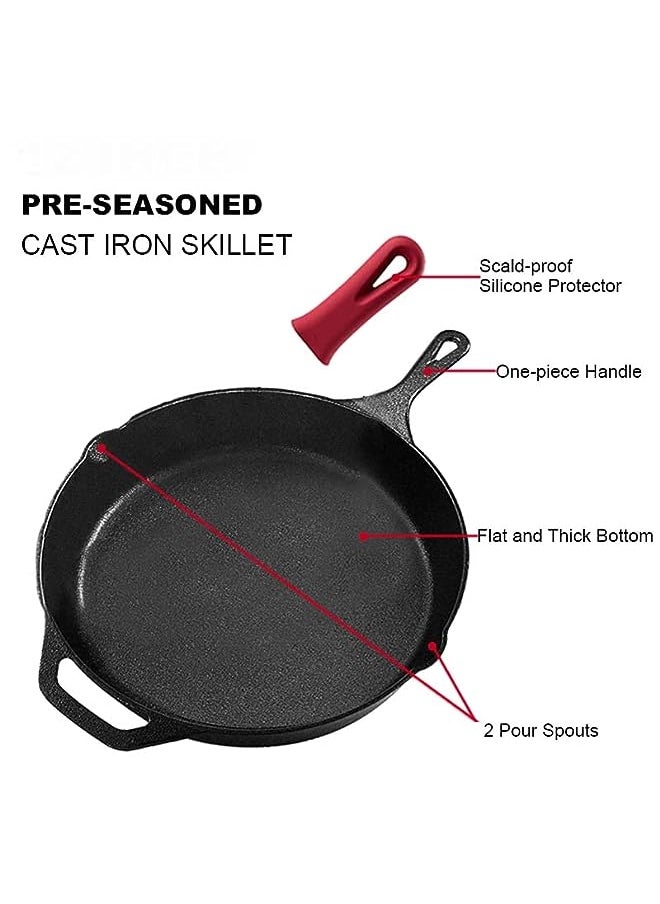 PROMASS - Iron Skillet Pre-Seasoned Frying Pan: Upgraded Seasoned Cast Iron Pan with Handles – Premium Cast Iron Cookware Skillet - Safe Grill Cookware for Indoor & Outdoor Use (26cm, Black) - Image 1