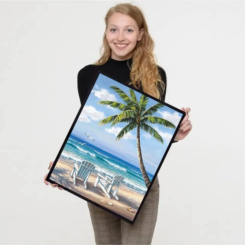 VIGEGU 4 Pack Paint by Numbers Kit for Adults Framed Canvas - with Wooden Easel,Adults' Paint-by-Number Kits Beach Sunset Leisure Chair DIY Acrylic Landscape Oil Painting Kits Arts Crafts 7.8x11.8inch - Image 4