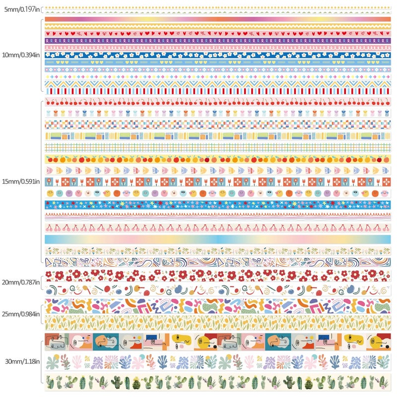 emmoolife 35 Rolls Washi Tape Set, Colorful Cute Floral Writable Decorative Tapes for Scrapbooking and Journaling, Junk Journal Supplies, Bullet Journaling for Women Girl 5-30mm Wide 9.84ft Long/Roll - Image 3