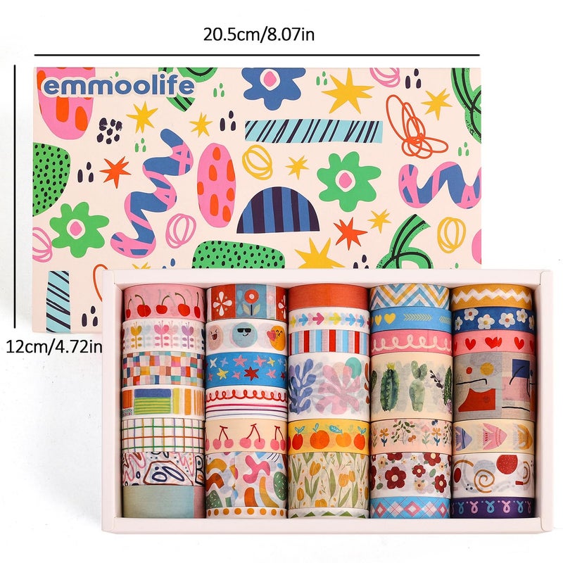 emmoolife 35 Rolls Washi Tape Set, Colorful Cute Floral Writable Decorative Tapes for Scrapbooking and Journaling, Junk Journal Supplies, Bullet Journaling for Women Girl 5-30mm Wide 9.84ft Long/Roll - Image 4