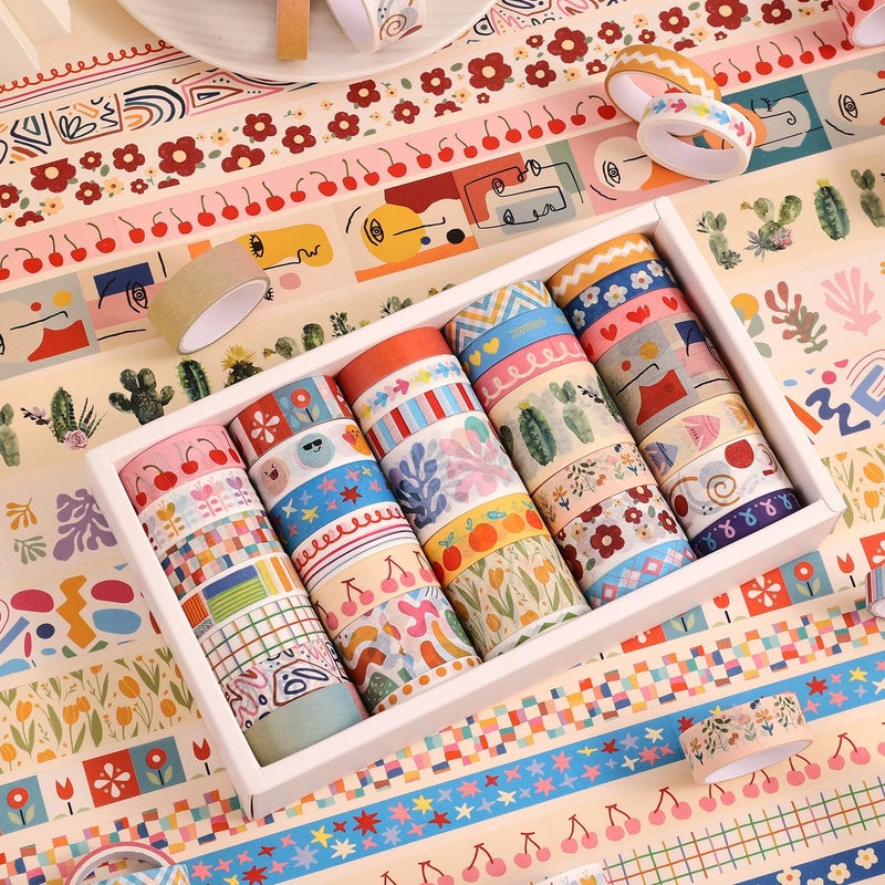emmoolife 35 Rolls Washi Tape Set, Colorful Cute Floral Writable Decorative Tapes for Scrapbooking and Journaling, Junk Journal Supplies, Bullet Journaling for Women Girl 5-30mm Wide 9.84ft Long/Roll - Image 5