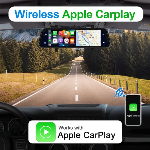 Hikity 2.5K Rear View Mirror Dash Cam Backup Camera,in-Mirror Smart 9.66 Inch IPS Touch Screen Front&Rear Mirror Camera,Car Players Wireless CarPlay&Android Auto for Cars Trucks,Parking Monitoring,64GB Card - Image 2