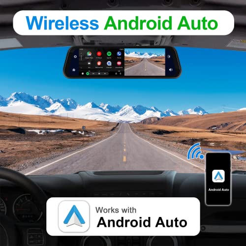 Hikity 2.5K Rear View Mirror Dash Cam Backup Camera,in-Mirror Smart 9.66 Inch IPS Touch Screen Front&Rear Mirror Camera,Car Players Wireless CarPlay&Android Auto for Cars Trucks,Parking Monitoring,64GB Card - Image 3