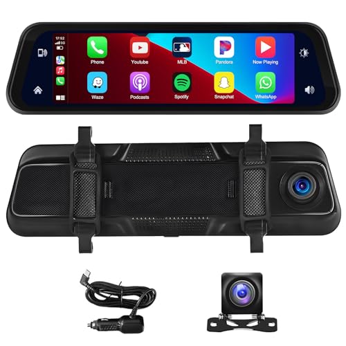 Hikity 2.5K Rear View Mirror Dash Cam Backup Camera,in-Mirror Smart 9.66 Inch IPS Touch Screen Front&Rear Mirror Camera,Car Players Wireless CarPlay&Android Auto for Cars Trucks,Parking Monitoring,64GB Card - Image 1