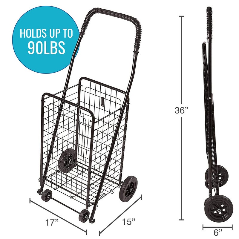DMI Utility Cart with Wheels to be used for Shopping, Grocery, Laundry and Stair Climber Cart, Weighs 7.5 Pounds but holds up to 90 Pounds, Compact and Foldable, Black - Image 2