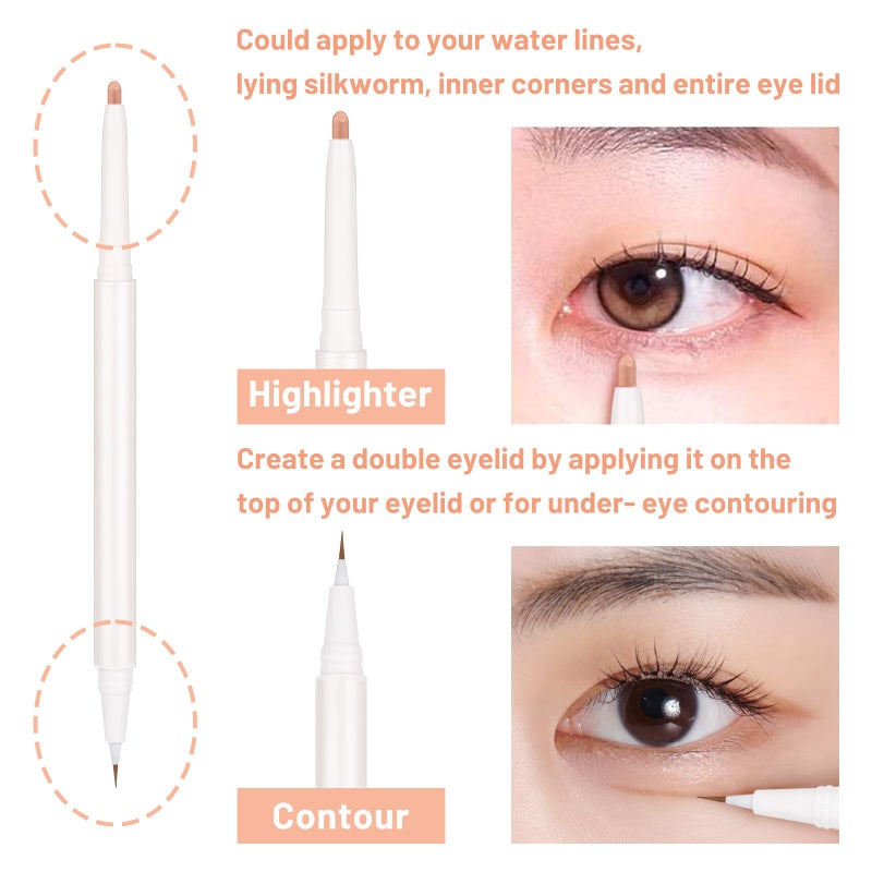 Nobeka 3PC Dual Ended Highlighter Makeup Pen, Glitter & Matte Nude EyeLiner & Eyeshadow, Contour liquid Liner 2 in 1 Eye Brightener Stick, Mulit-Funtional Long Lasting Lying Silkworm Pencil ( #01, #03, #04 ) - Image 4