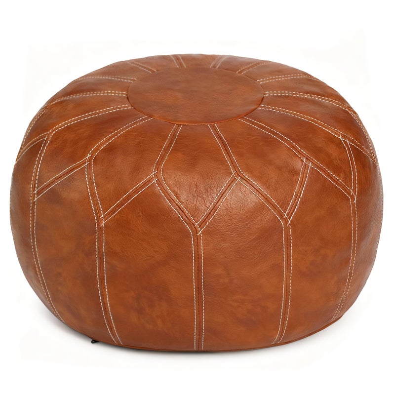 Thgonwid Unstuffed Moroccan Faux Leather Pouf Ottoman with Storage - Handmade Boho Chic Multi-Use Footrest for Living Room, Bedroom, Patio - Round Ethnic Floor Cushion & Decorative Accent, Brown - Image 1