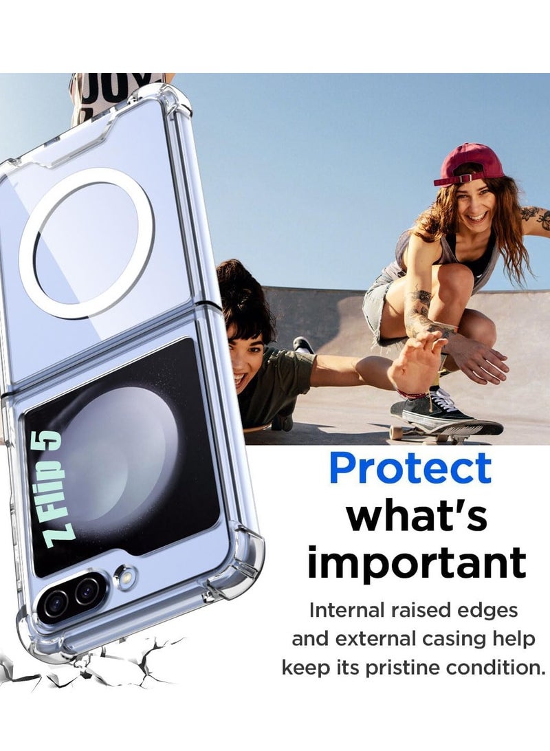 حومة جراب Magsafe لهاتف Samsung Galaxy Z Flip 6 متوافق مع MagSafe، جراب مغناطيسي شفاف مقاوم للصدمات ومقاوم للاصفرار لهاتف Galaxy Z Flip 6 5G - Image 4