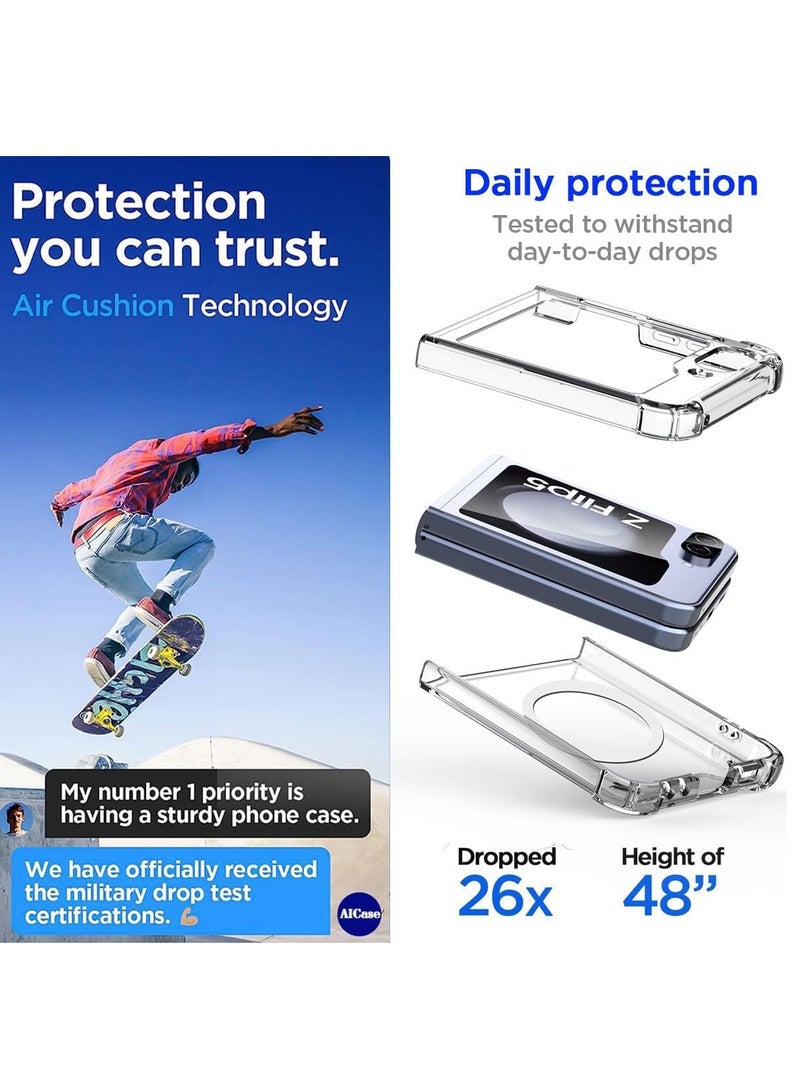 حومة جراب Magsafe لهاتف Samsung Galaxy Z Flip 6 متوافق مع MagSafe، جراب مغناطيسي شفاف مقاوم للصدمات ومقاوم للاصفرار لهاتف Galaxy Z Flip 6 5G - Image 5