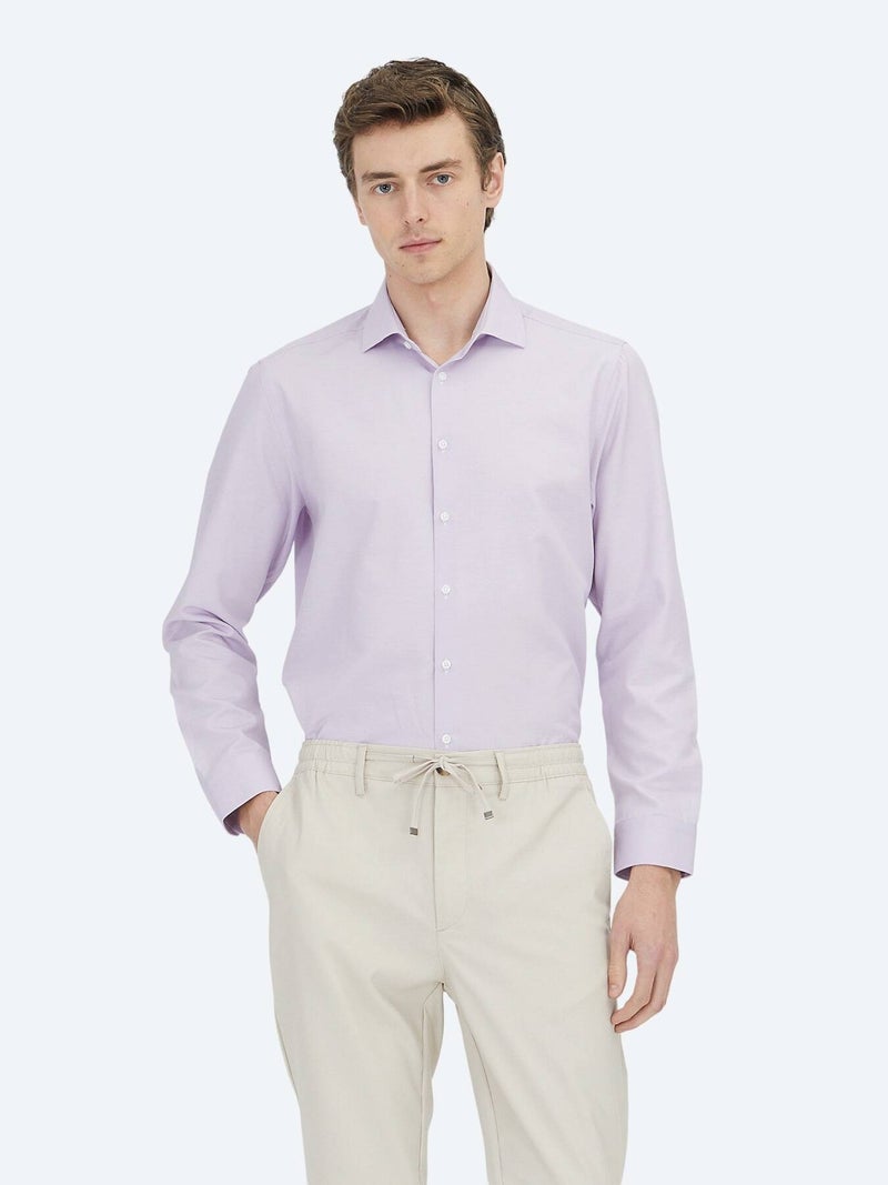 Kip Purple Plain Regular Fit Long Weaving Classical Cotton Blended Shirt - Image 2