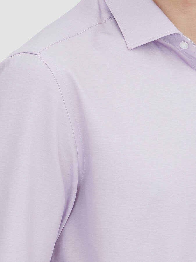 Kip Purple Plain Regular Fit Long Weaving Classical Cotton Blended Shirt - Image 3
