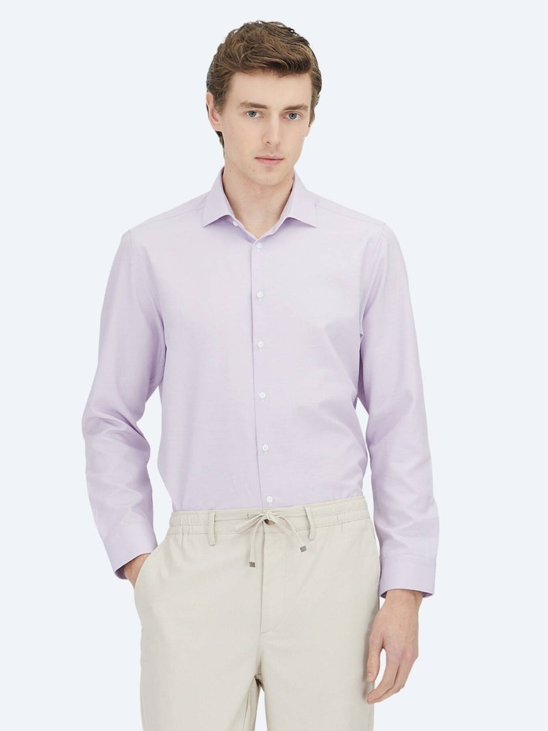 Kip Purple Plain Regular Fit Long Weaving Classical Cotton Blended Shirt - Image 1
