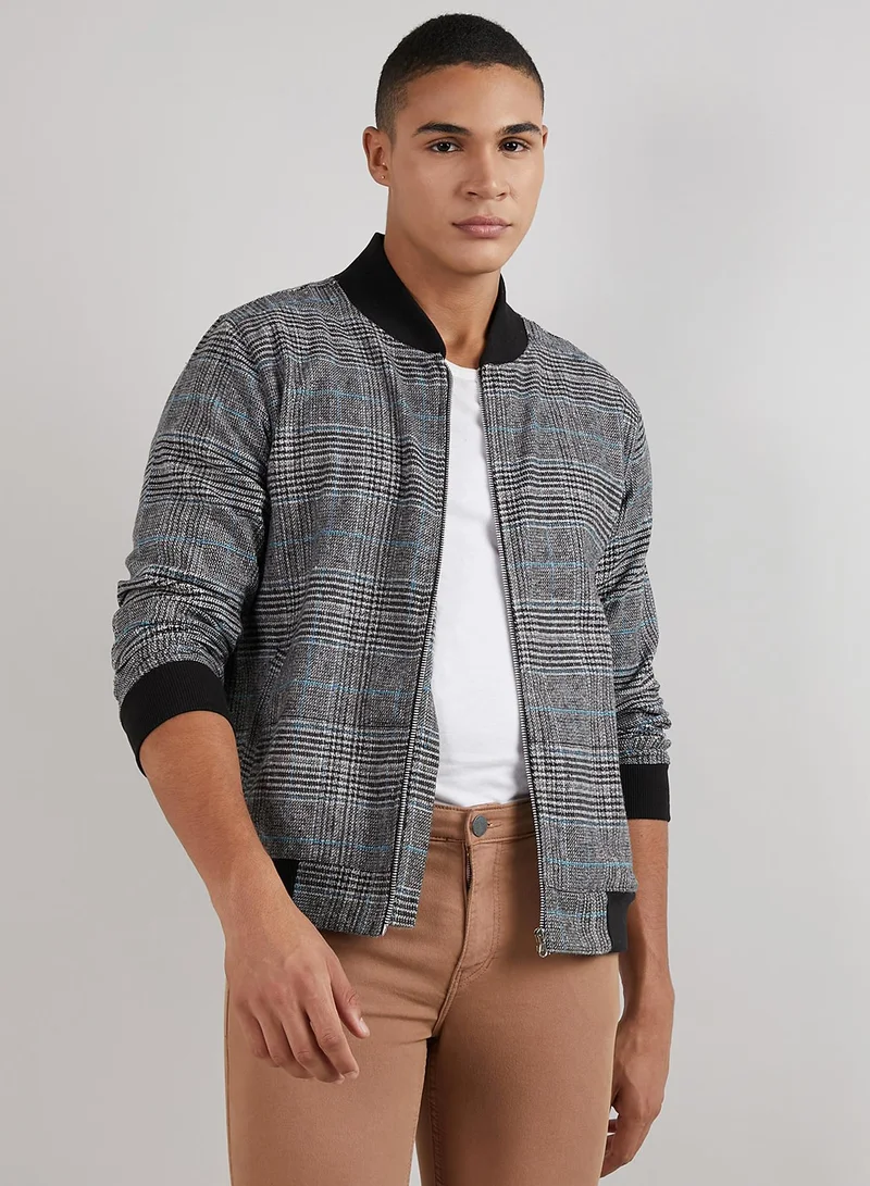 كامبوس سوترا سترة منقوشة من الترتان باللون الأسود للرجال مع حاشية مضلعة