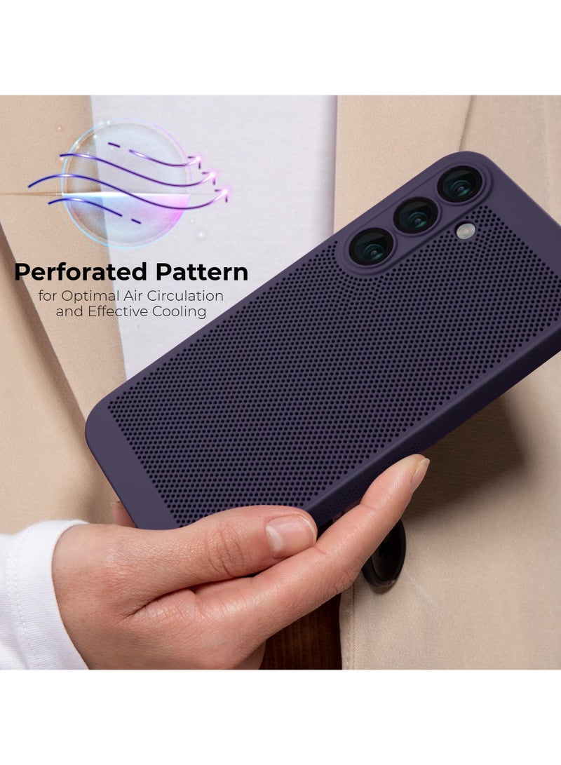Heat Dissipation Case with Built in Camera Lens Protector Slim Fit Breathable Cooling Anti Fingerprint Hard PC Back Shockproof Cover For Samsung Galaxy A15 (Deep Purple) - Image 2