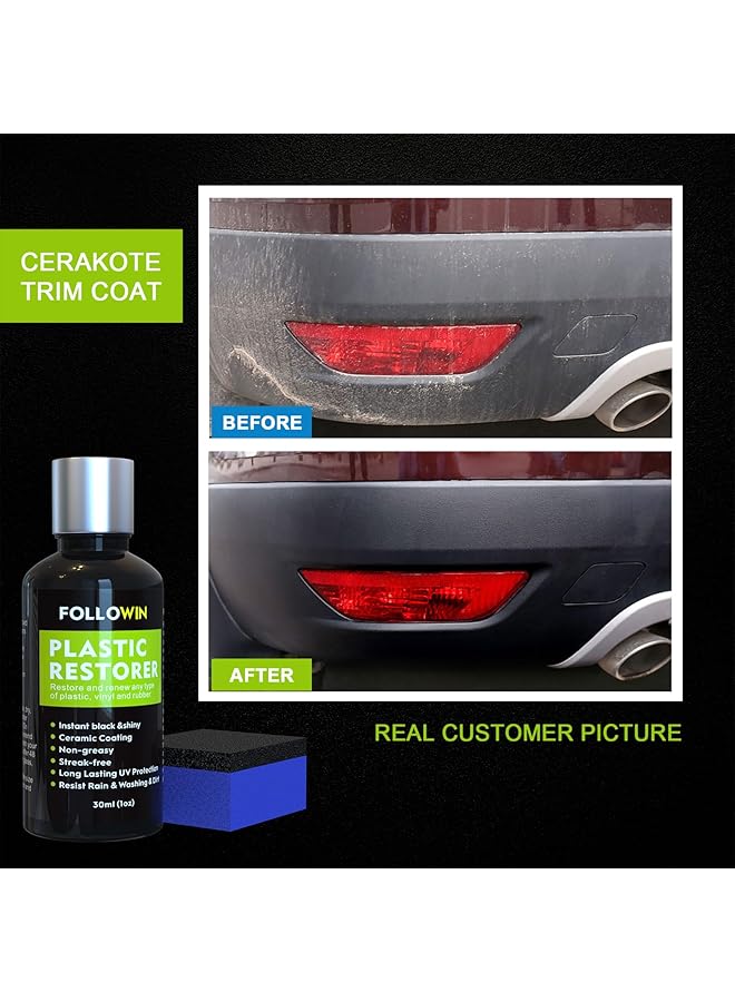 FOLLOWIN Plastic Restorer For Cars Ceramic Plastic Coating Trim Restore, Resists Water, Uv Rays, Dirt, Ceramic Coating, Not Dressing, Last Over 200 Washes, Highly Concentrated, 30Ml  - Image 3