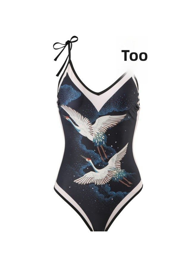 Loquat 2024 European And American One-piece Conservative Slimming Swimsuit Women's Multi-color Printed Chiffon Dress Wholesale-Color:Black One-piece- - Image 4