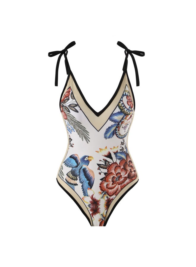 Loquat 2024 European And American One-piece Conservative Slimming Swimsuit Women's Multi-color Printed Chiffon Dress Wholesale-Color:Black One-piece- - Image 1