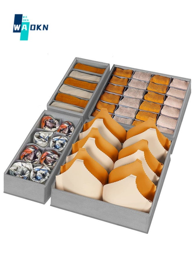 WAOKN 4-piece Set of Household Drawer-type Storage Boxes - Suitable for Storing Socks, Underwear, and Clothes, Foldable Design, Divided Design, Gray  - Image 1