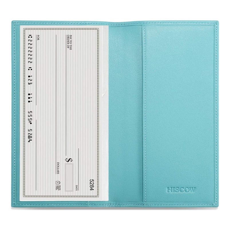 HISCOW Minimalist Checkbook Cover Full Grain Leather Premium Teal - Image 2