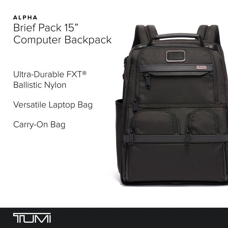 TUMI - Alpha Compact Laptop Bag Brief Pack - Travel Laptop Backpack for Business Tracer - Ballistic Nylon - Black - Image 2