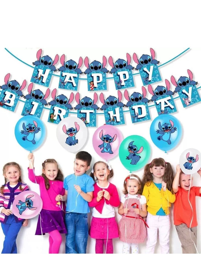 103 Pcs Stitch Party Supplies, Birthday Decorations Set Include Banner, Balloons, Stickers, Hanging Swirls, Cake Cupcake Toppers, Tablecloth for Boys Girls Stitch Theme Party - Image 5