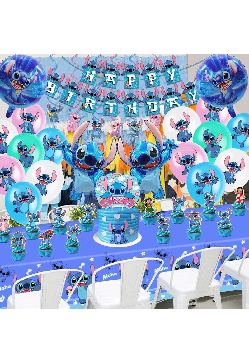 103 Pcs Stitch Party Supplies, Birthday Decorations Set Include Banner, Balloons, Stickers, Hanging Swirls, Cake Cupcake Toppers, Tablecloth for Boys Girls Stitch Theme Party - Image 4