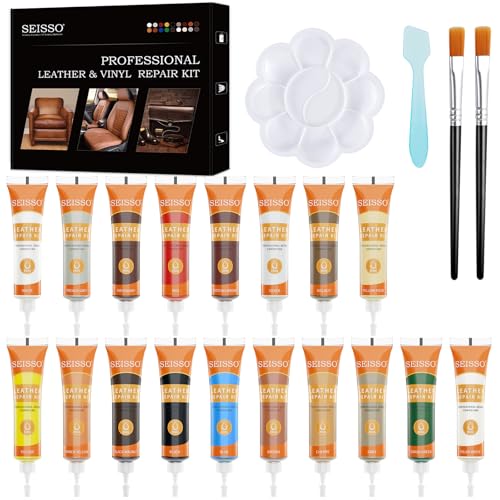 DEWEL 18 Colors Leather Repair Kit for Furniture and Vinyl Repair Kit for Refurbishing Upholstery Couch Boat Car Seat Shoes and Jacket Leather Dye Kit A Simple and Convenient Leather Repair Solution - Image 1