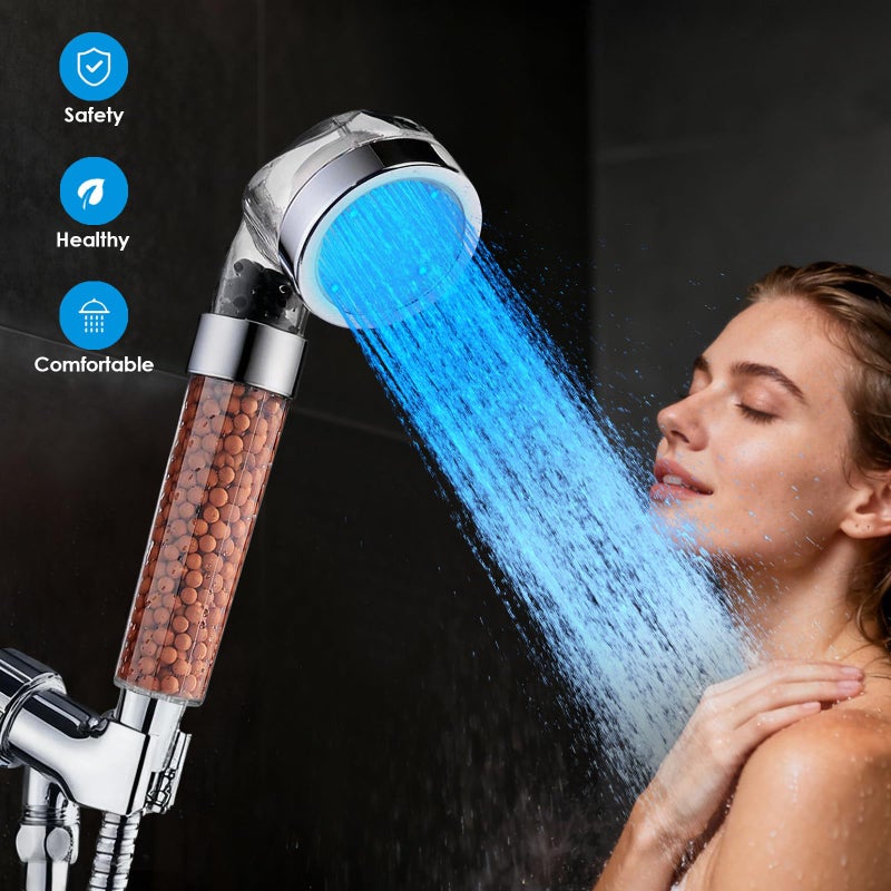 Vacto LED Handheld Shower Head Set with Filtration, Automatic 7-color Changing Shower Head Kit, High Pressure Handheld Shower Head with Hose and Bracket, Water Saving Showerheads with Filtration Beads - Image 4