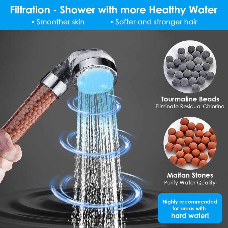 Vacto LED Handheld Shower Head Set with Filtration, Automatic 7-color Changing Shower Head Kit, High Pressure Handheld Shower Head with Hose and Bracket, Water Saving Showerheads with Filtration Beads - Image 2