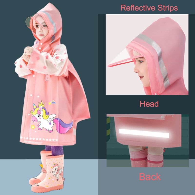 Fewlby Kids Raincoats For Girls Boys Waterproof Rain Jacket Cartoon Unicorn Children Toddler Rain Wear Children Rain Poncho S Size 1-2 Years - Image 5