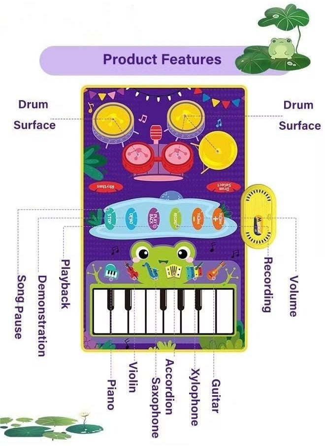 NIBEMINENT Jazz Drum Record Demo Musical Mat, Kids Piano Keyboard Play Mat with 7 Sounds, Children Electronic Music Blanket Touch Playmat Floor Piano Dance Mat Early Education Toys Gifts for Toddlers Baby  - Image 4