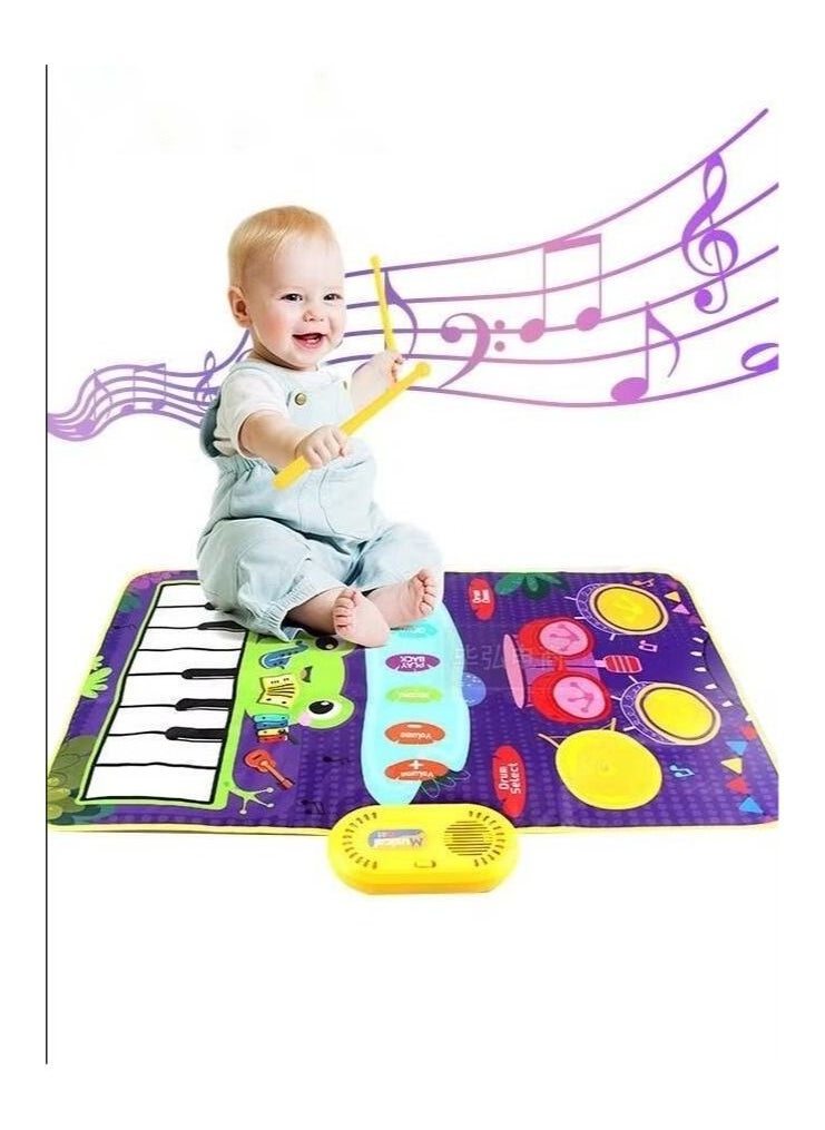 NIBEMINENT Jazz Drum Record Demo Musical Mat, Kids Piano Keyboard Play Mat with 7 Sounds, Children Electronic Music Blanket Touch Playmat Floor Piano Dance Mat Early Education Toys Gifts for Toddlers Baby  - Image 1