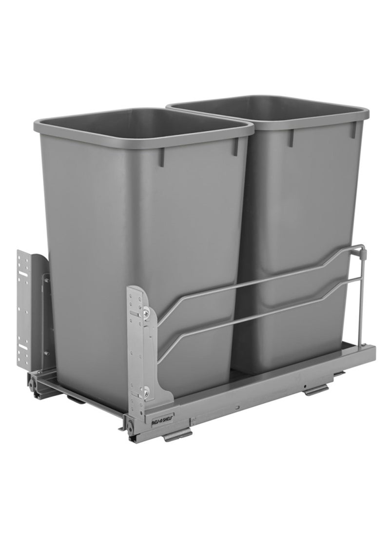 Rev-A-Shelf RevAShelf Double Pullout Trash Can for Base Kitchen Cabinets 27 Quart 125 Gallon with SoftClose Slides Metallic Silver 53WC1527SCDM217 