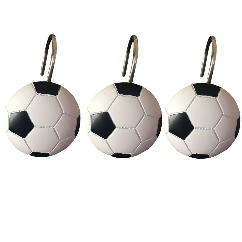 Doupoo Home Decorative Soccer Shower Curtain Hooks Set of 12 Soccer 11