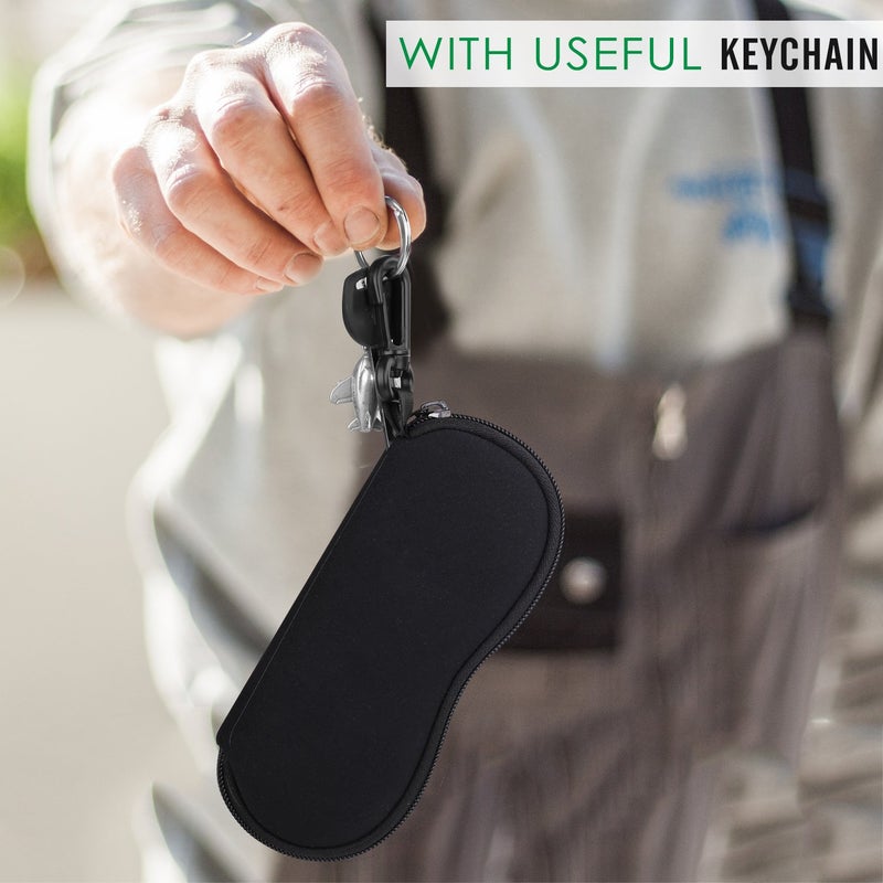 MoKo Eyeglass Soft Case, Zippered Neoprene Sunglasses Pouch with Clip for Men Women - Black - Image 4