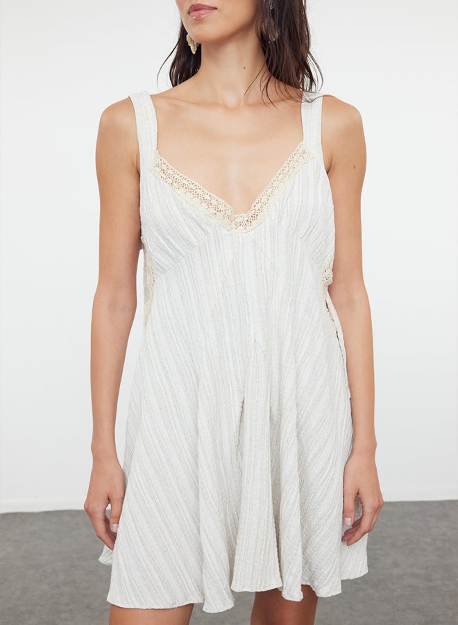 trendyol Ecru Mini Woven Cut out/Window Beach Dress TBESS24EL00165  - Image 3