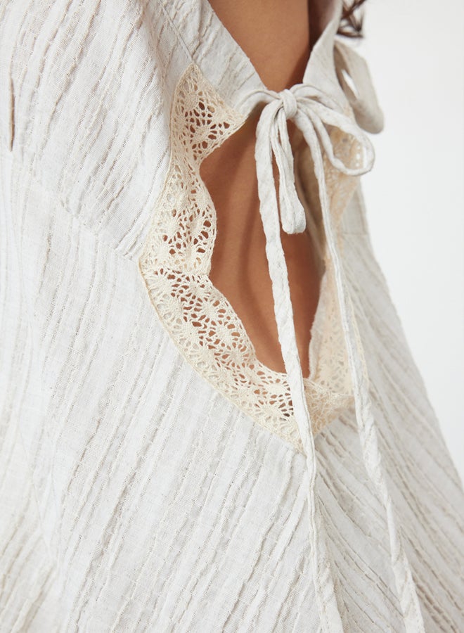 trendyol Ecru Mini Woven Cut out/Window Beach Dress TBESS24EL00165  - Image 4